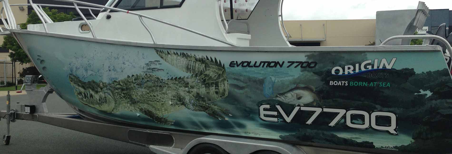 Crocodile themed scene wrapped on customers boat.