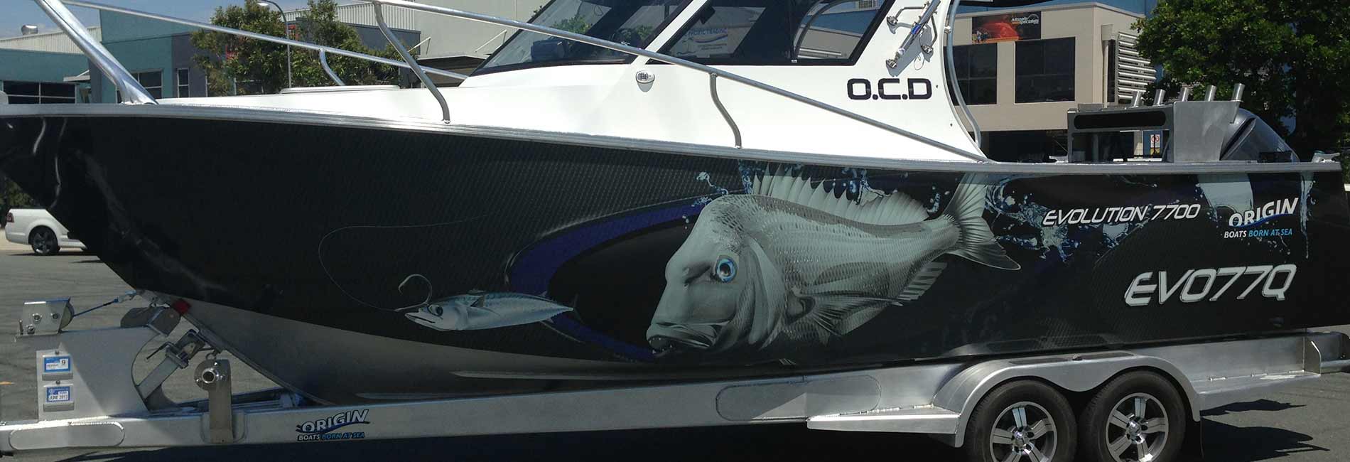 Image of a lure themed Boat Wrap side view