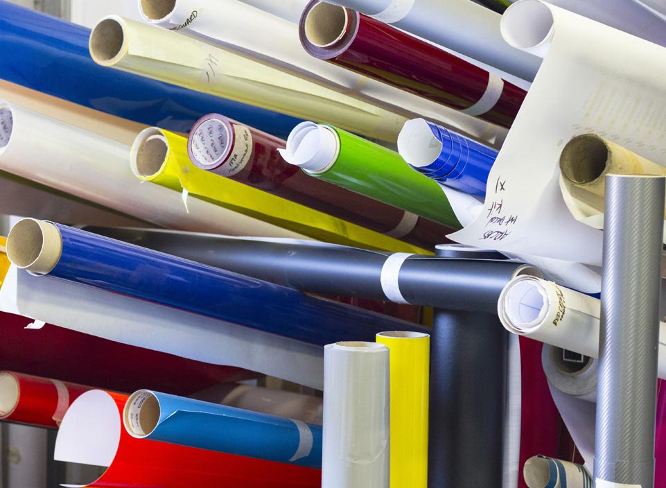Rolls of Vinyl racking at Monaghan Signs headquarters